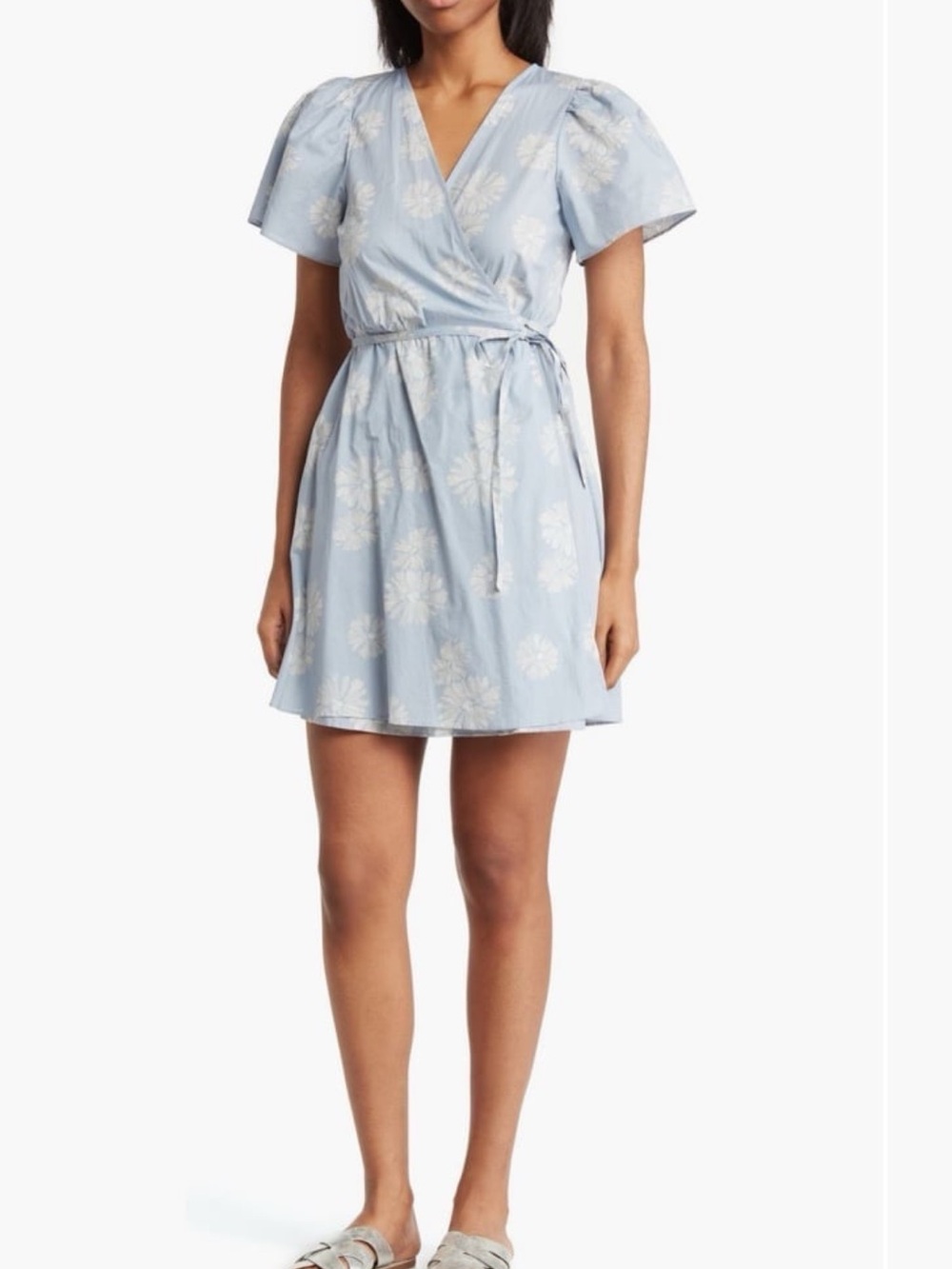 Madewell Blue White Floral Print Wrap Dress 100% Cotton